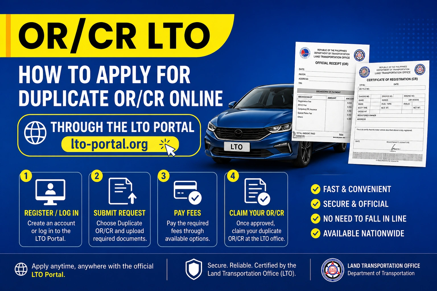 How to Apply for a Duplicate OR/CR in the Philippines Online?